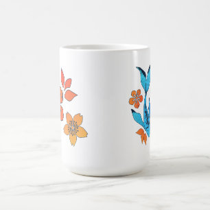 Yin Yang Flower Koi Fish Blue Coffee Mug