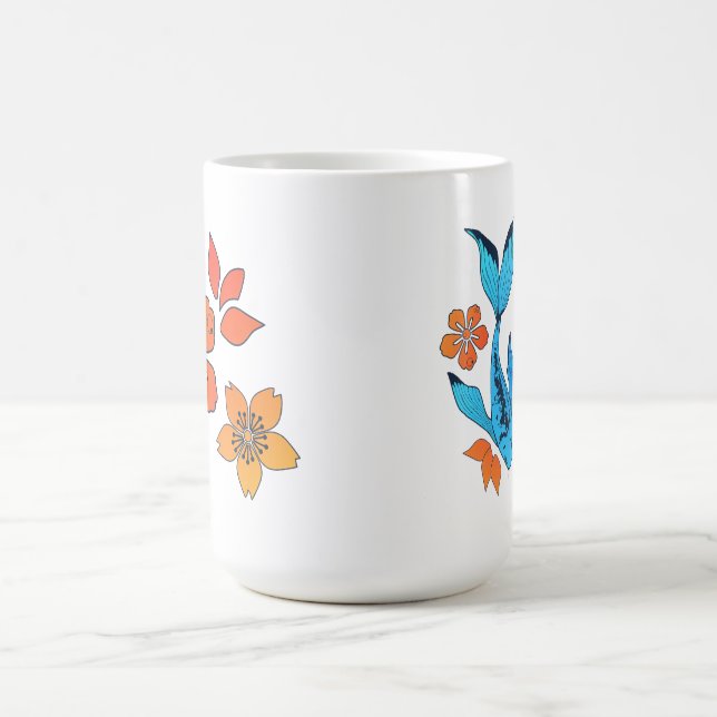 Yin Yang Flower Koi Fish Blue  Coffee Mug (Center)