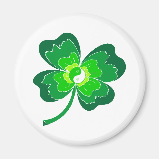 Yin Yang Four Leaf Clover Magnet (Front)
