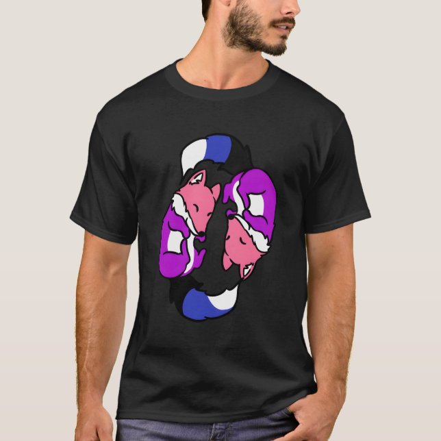 Yin Yang Foxes Genderfluid Pride T-Shirt (Front)