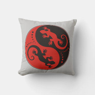 YIN & YANG Geckos black red + your background idea Cushion