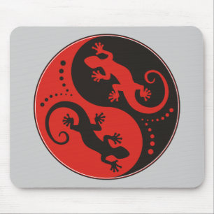 YIN & YANG Geckos black red + your background idea Mouse Mat
