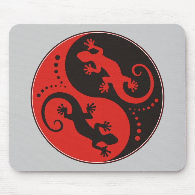 YIN & YANG Geckos black red + your background idea Mouse Mat (Front)