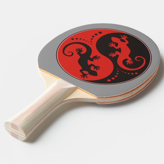 YIN & YANG Geckos black red + your background idea Ping Pong Paddle (Front Angle)