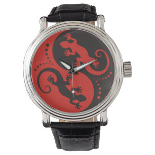 YIN & YANG Geckos black red + your background idea Watch