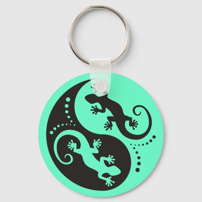 YIN & YANG Geckos black + your background & idea Key Ring (Front)