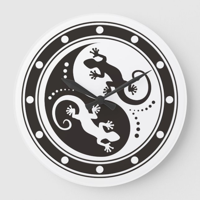 YIN & YANG Geckos black + your background & idea Large Clock (Front)