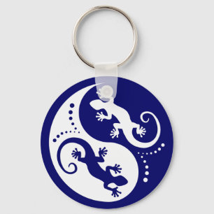 YIN & YANG Geckos white + your idea Key Ring
