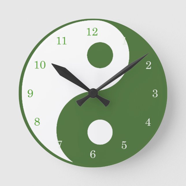 Yin Yang Green and White Symbol Clock (Front)