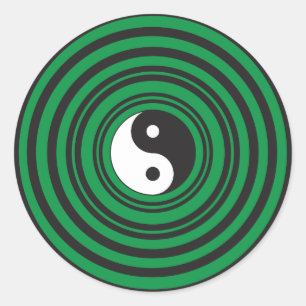 Yin Yang Green Concentric Circles Ripples Rings Classic Round Sticker