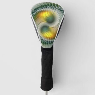 Yin Yang Green Gold Abstract Colourful Fractal Art Golf Head Cover