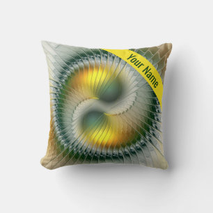 Yin Yang Green Yellow Abstract Art Colourful Name Cushion