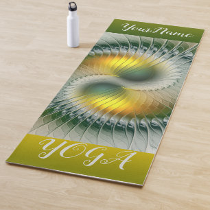 Yin Yang Green Yellow Abstract Art Fractal Name Yoga Mat