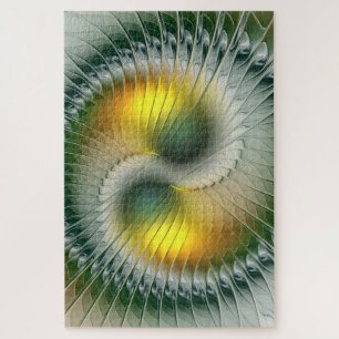 Yin Yang Green Yellow Abstract Colorful Fractal Jigsaw Puzzle