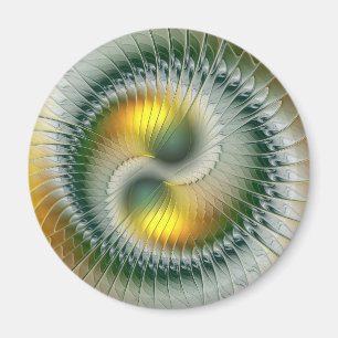 Yin Yang Green Yellow Abstract Colorful Fractal Magnet