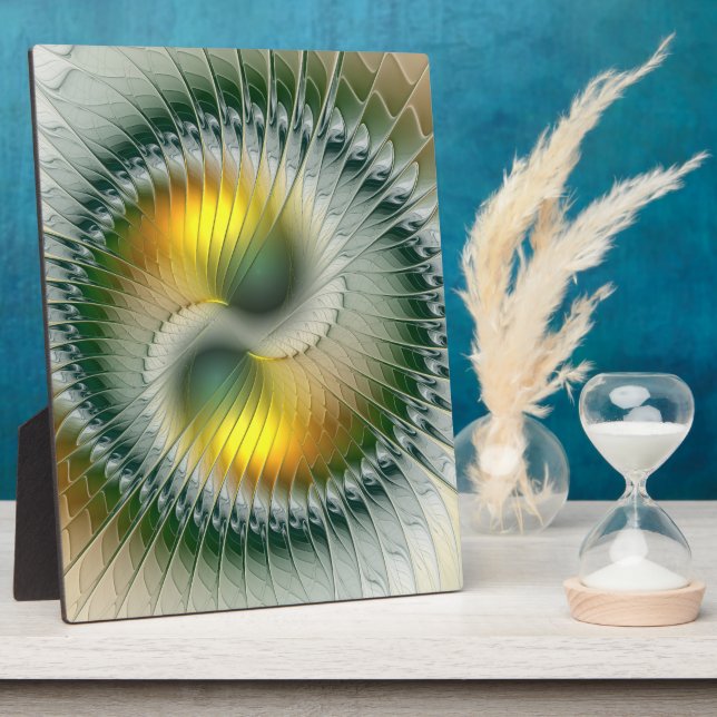 Yin Yang Green Yellow Abstract Colorful Fractal Plaque (Side)