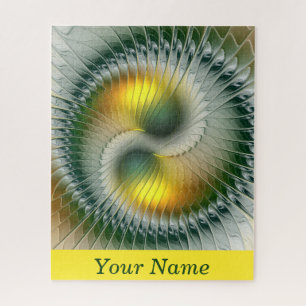 Yin Yang Green Yellow Abstract Colourful Art Name Jigsaw Puzzle