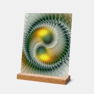 Yin Yang Green Yellow Abstract Colourful Fractal Acrylic Sign