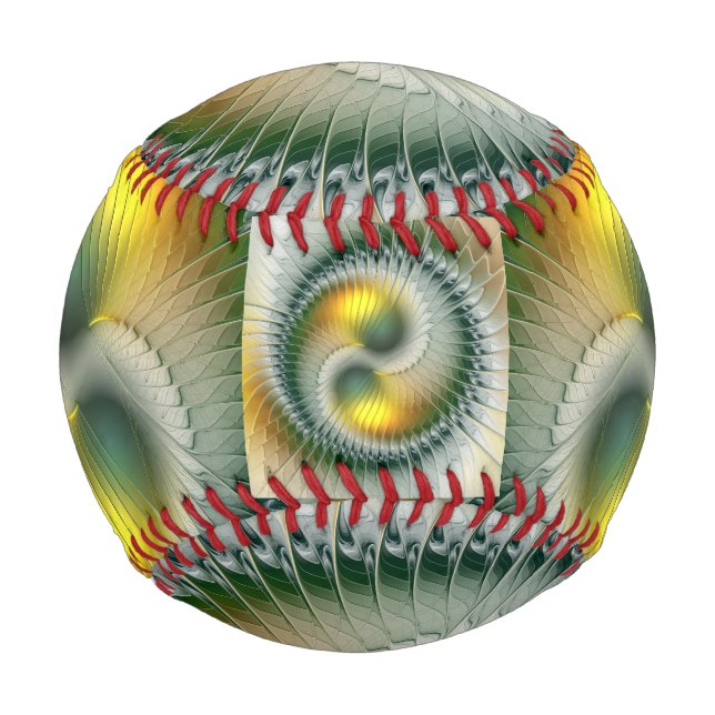 Yin Yang Green Yellow Abstract Colourful Fractal Baseball (Front)