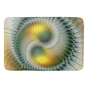 Yin Yang Green Yellow Abstract Colourful Fractal Bath Mat