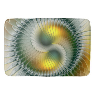Yin Yang Green Yellow Abstract Colourful Fractal Bath Mat