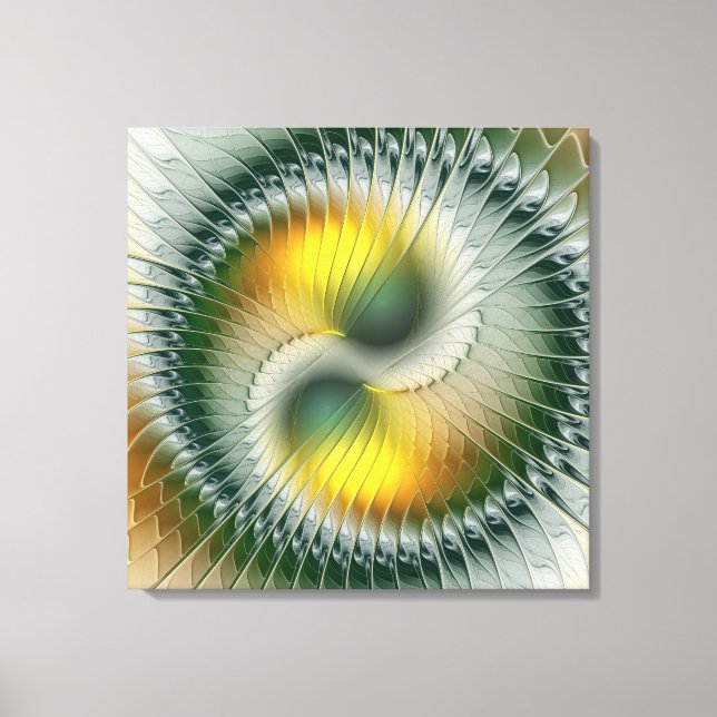 Yin Yang Green Yellow Abstract Colourful Fractal Canvas Print (Front)
