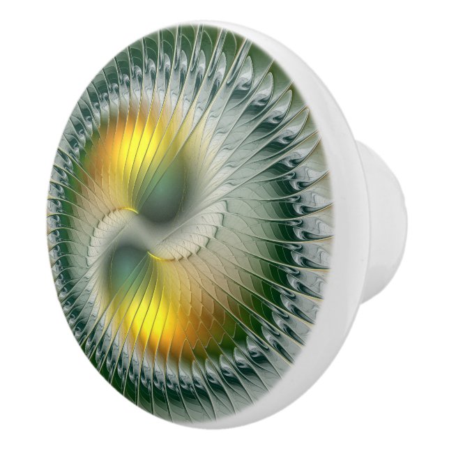 Yin Yang Green Yellow Abstract Colourful Fractal Ceramic Knob (Right)