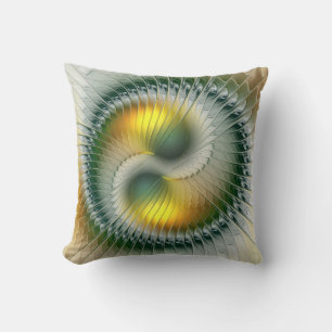 Yin Yang Green Yellow Abstract Colourful Fractal Cushion