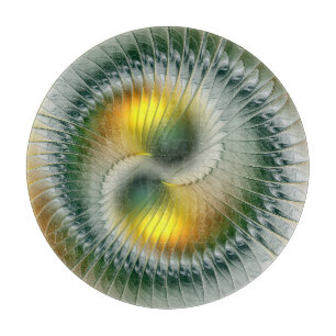 Yin Yang Green Yellow Abstract Colourful Fractal Cutting Board