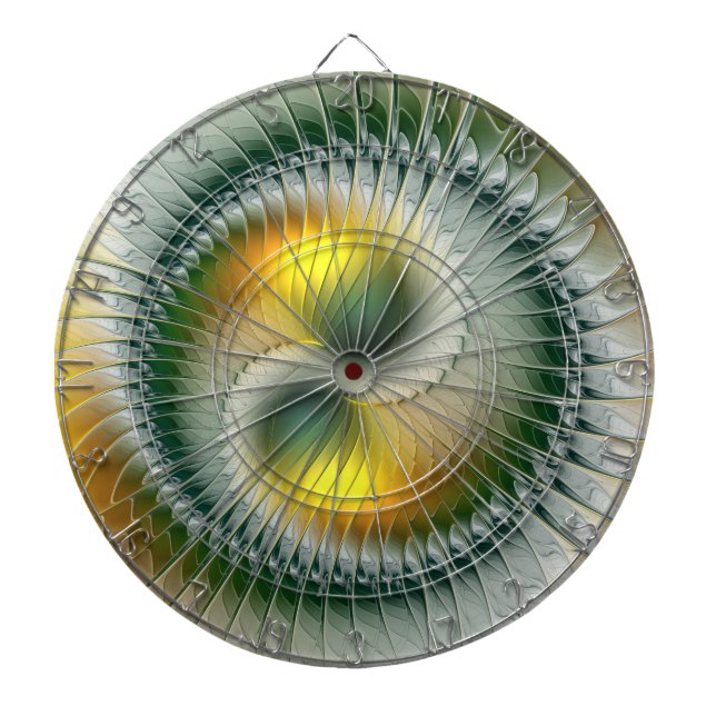 Yin Yang Green Yellow Abstract Colourful Fractal Dartboard (Front)