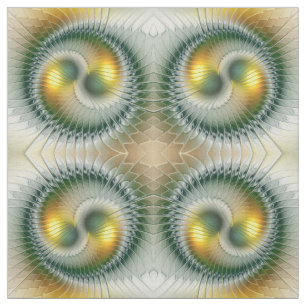 Yin Yang Green Yellow Abstract Colourful Fractal Fabric