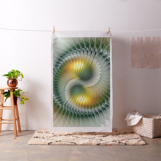 Yin Yang Green Yellow Abstract Colourful Fractal Fabric (In Situ)