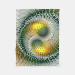 Yin Yang Green Yellow Abstract Colourful Fractal Fleece Blanket