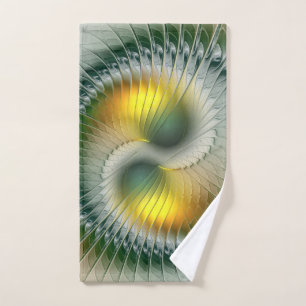 Yin Yang Green Yellow Abstract Colourful Fractal Hand Towel