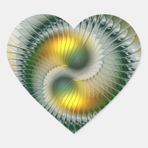 Yin Yang Green Yellow Abstract Colourful Fractal Heart Sticker