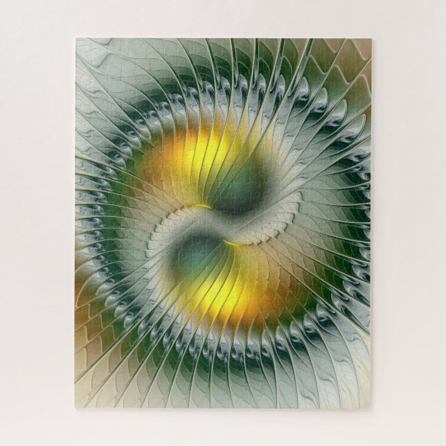 Yin Yang Green Yellow Abstract Colourful Fractal Jigsaw Puzzle (Vertical)