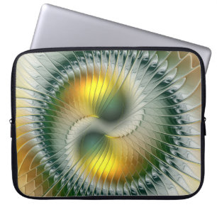 Yin Yang Green Yellow Abstract Colourful Fractal Laptop Sleeve