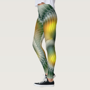 Yin Yang Green Yellow Abstract Colourful Fractal Leggings