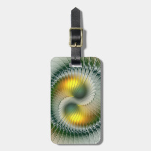 Yin Yang Green Yellow Abstract Colourful Fractal Luggage Tag