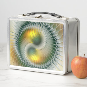 Yin Yang Green Yellow Abstract Colourful Fractal Metal Lunch Box
