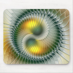 Yin Yang Green Yellow Abstract Colourful Fractal Mouse Mat