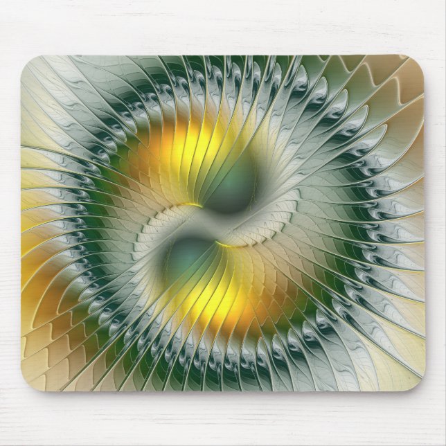 Yin Yang Green Yellow Abstract Colourful Fractal Mouse Mat (Front)