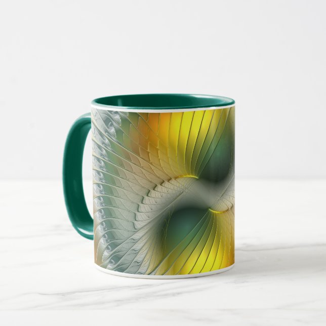 Yin Yang Green Yellow Abstract Colourful Fractal Mug (Front Left)