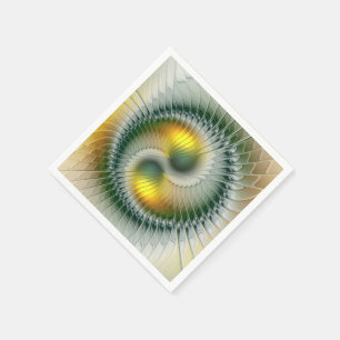 Yin Yang Green Yellow Abstract Colourful Fractal Napkin