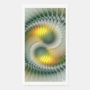 Yin Yang Green Yellow Abstract Colourful Fractal Napkin