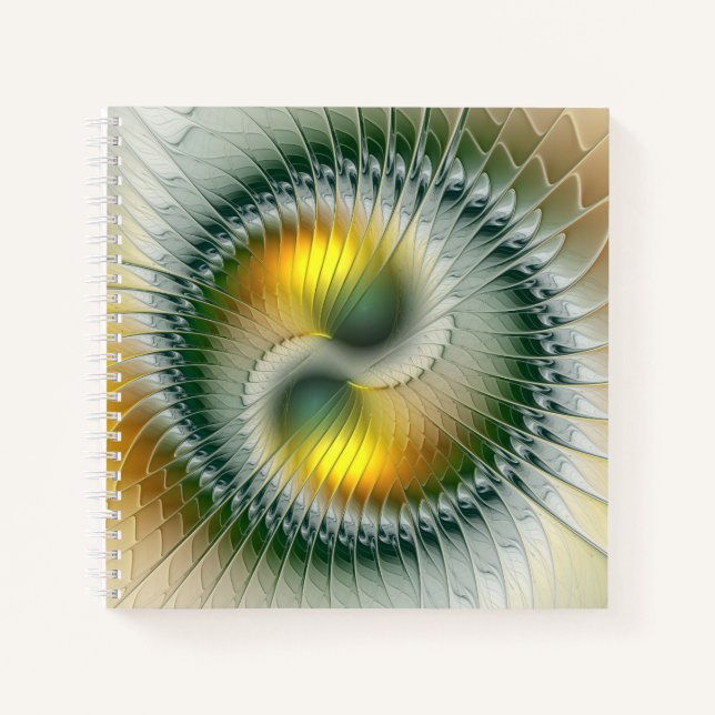 Yin Yang Green Yellow Abstract Colourful Fractal Notebook (Front)