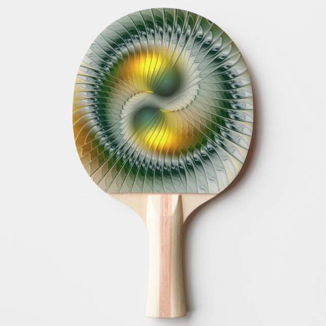 Yin Yang Green Yellow Abstract Colourful Fractal Ping Pong Paddle (Front)