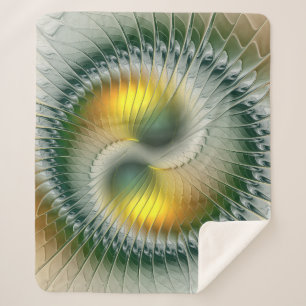 Yin Yang Green Yellow Abstract Colourful Fractal Sherpa Blanket