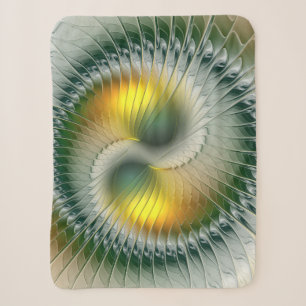 Yin Yang Green Yellow Abstract Colourful Fractal Sherpa Blanket