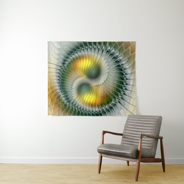 Yin Yang Green Yellow Abstract Colourful Fractal Tapestry (In Situ (Horizontal))